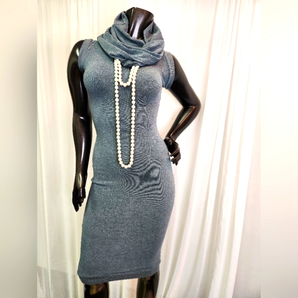 Green-Blue Sleeveless Dress with Cowl Neck -Mannequin Worn Only.